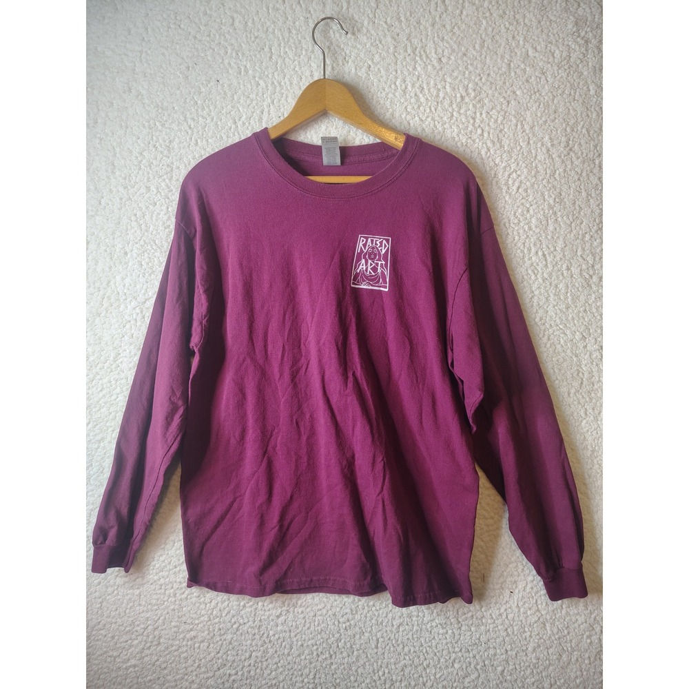 Gildan Ultra Cotton Raised Art Graphic Long Sleeve T-Shirt Maroon Mens L
